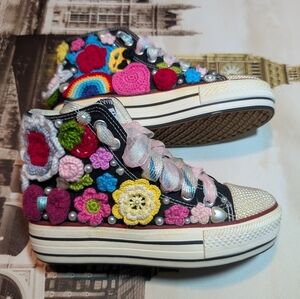BEIER Vintage Canvas High Top Spring Floral Summer Shoes Women Size 9.5 No Box